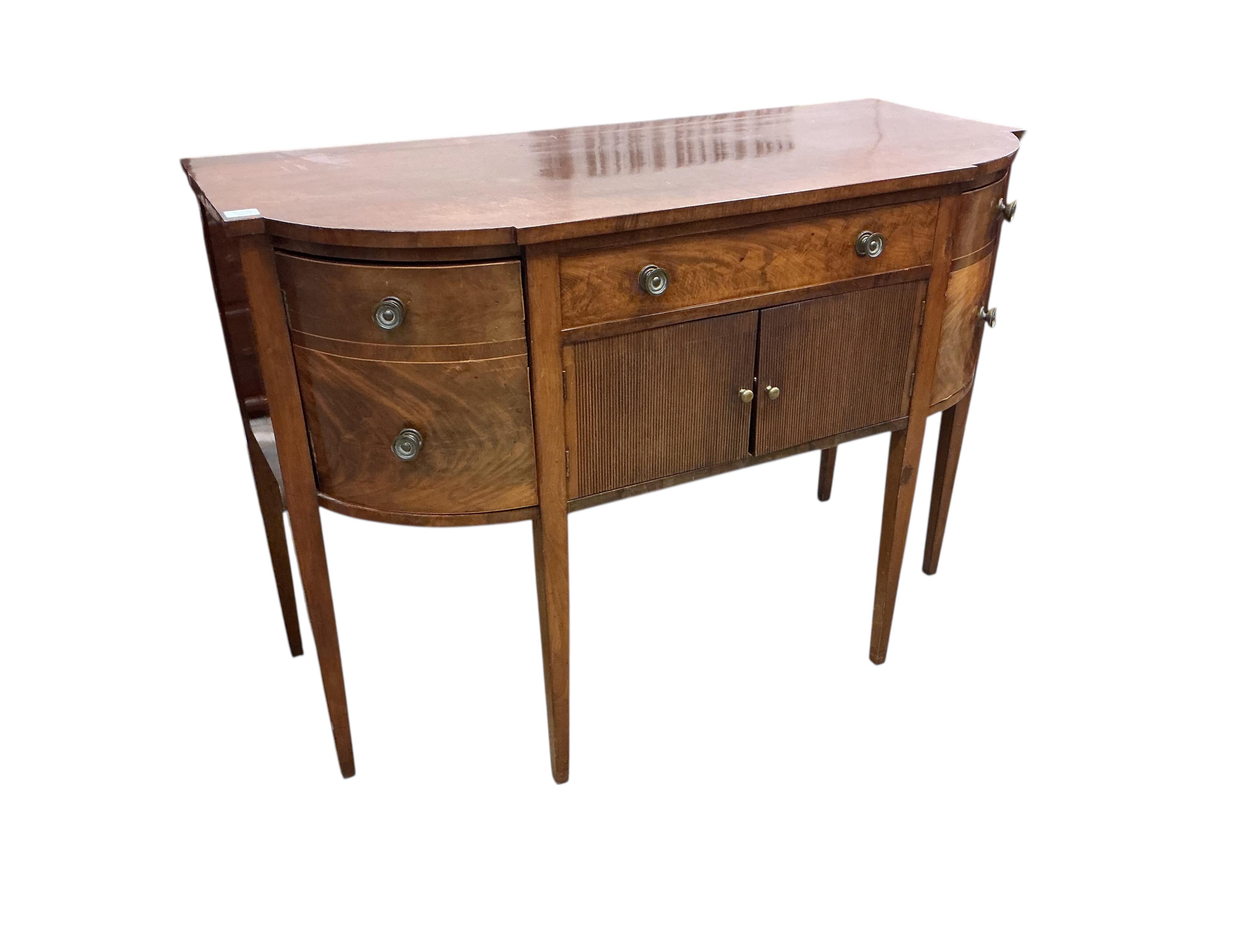 A George III mahogany bow front sideboard, width 137cm, depth 62cm, height 95cm